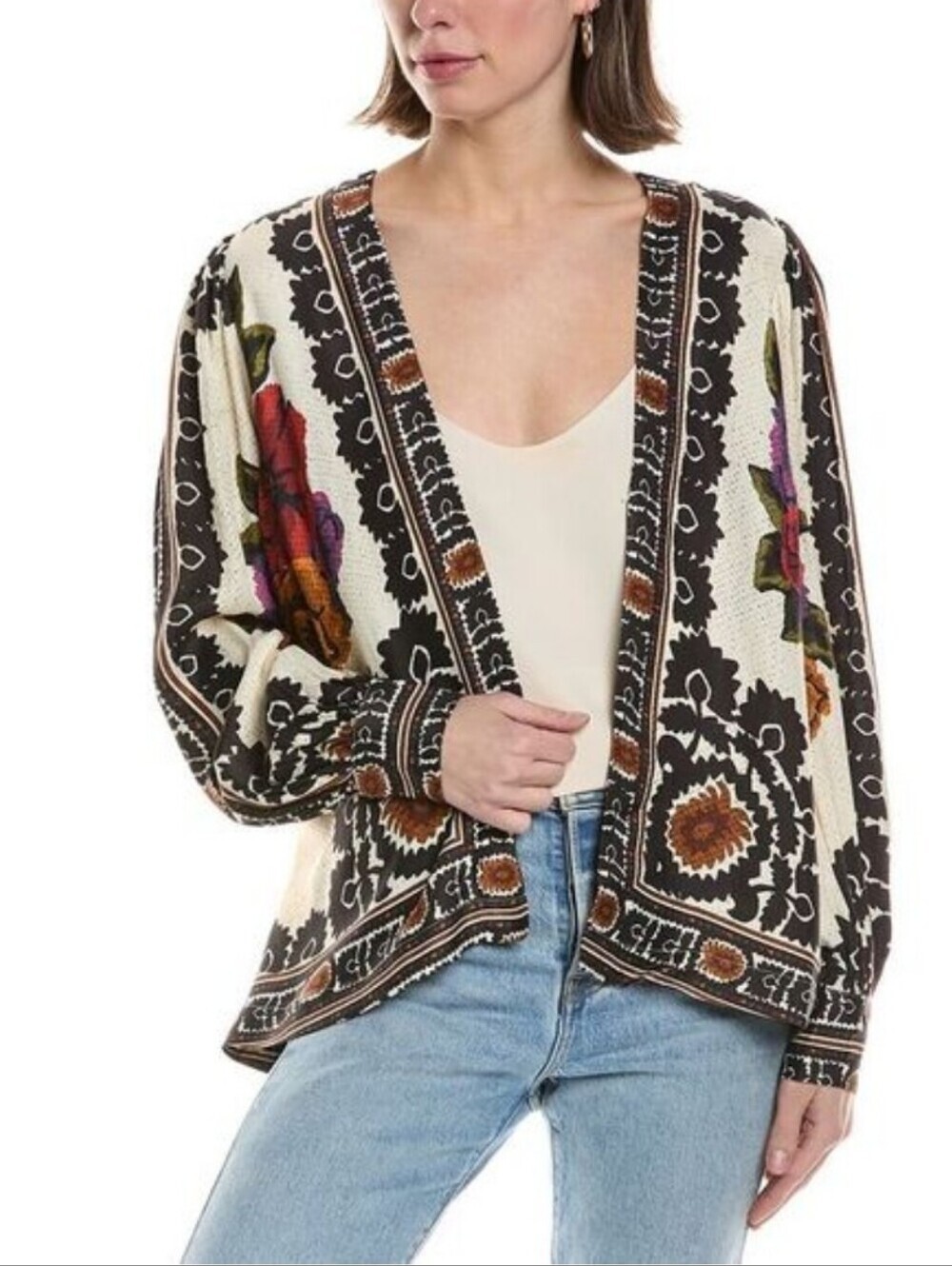 Rachel Zoe Womens Flower Tapestry Multicolor Open Style, Blouse Size S